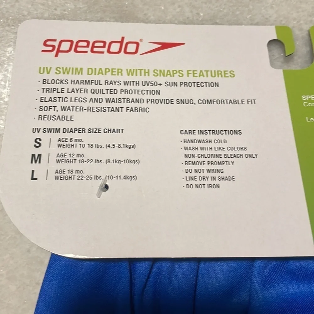 Speedo UV Swim Diaper with Snap features unisex size M ages 12M